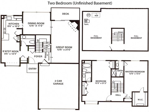 Floor plan for 2 beds, 2.5 baths, 1700 sqft
